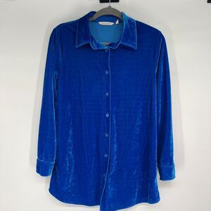 Soft Surroundings Velvet Boyfriend Button Up Tunic Shirt Womens S Blue Blouse